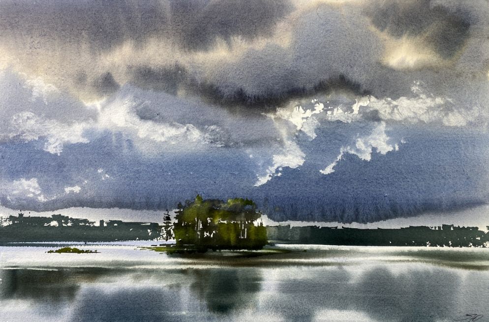 Stormy sky watercolor by Yury Lomkov